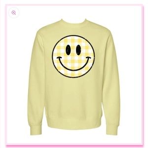 Living Fully Co. Mallory Ervin Gingham Smiley Sweatshirt Summer Yellow SIZE XL